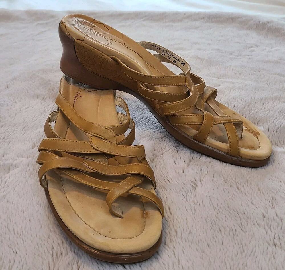 Dansko Brown Leather Strappy Slide Sandals Size 39 (US 8) Made in Portugal